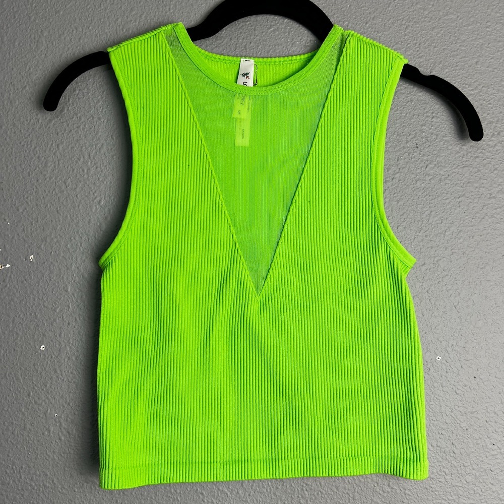 Love Tree Ribbed Tank Top Neon Green Mesh Brami Sleeveless Cropped Size S